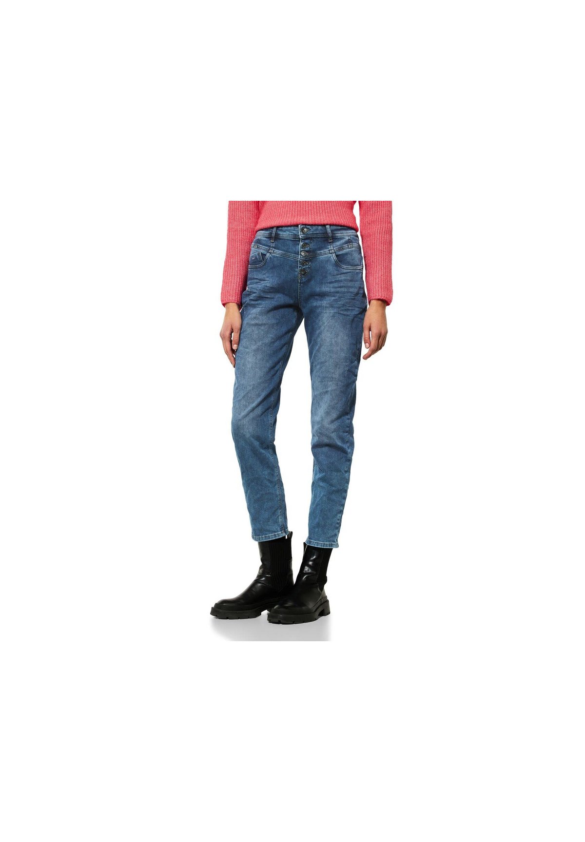 STREET ONE Damen Jeans Slim Fit High Waist – Stretch-Jeans Mit Doppelt Geknöpftem Bund, Bequem & Stylisch
