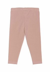 Helle rosa Leggings aus weichem Stoff, mit elastischem Bund und geraden Beinen, ohne Muster oder Verzierungen.