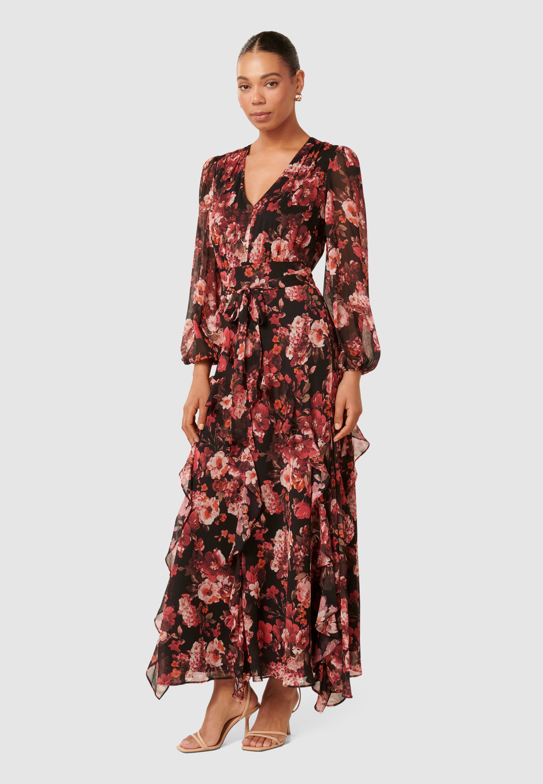 Forever New BESSIE LONG SLEEVE RUFFLE - Maxi dress - dark  fairfield/multi-coloured - Zalando.ie