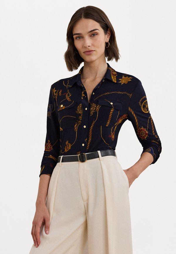 SLIM FIT BELTING PRINT JERSEY SHIRT - Button-down blouse