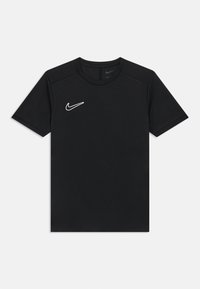 Maglietta nera Nike realizzata in tessuto morbido, con scollo rotondo e maniche corte, caratterizzata da un logo Nike bianco sul petto.