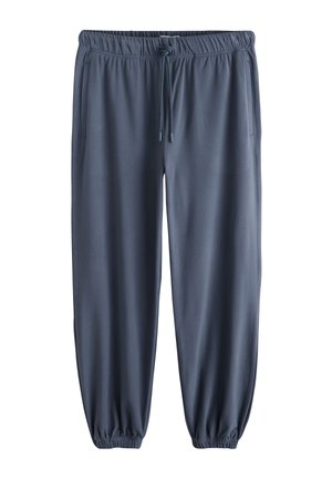 Dunkelgraue Herren-Jogginghose mit elastischem Bund, Kordelzug, Seitentaschen und elastischen Bündchen.