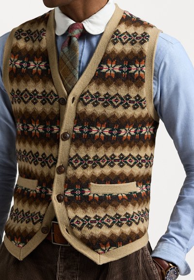 Polo Ralph Lauren FAIR ISLE WOOL SWEATER VEST - Cardigan - tan combo