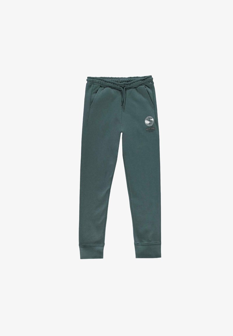 Groene katoenen sweatpants met een elastische tailleband, zijzakken en geribde manchetten. Bevat een geprinte logo op de linker bovenbeen.