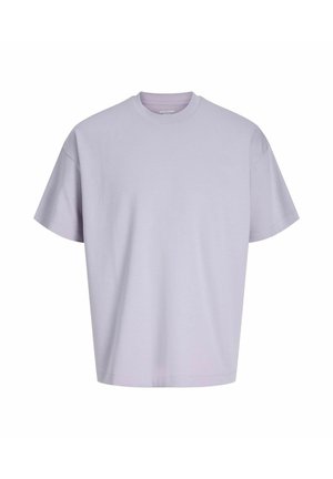 T-shirt a maniche corte con girocollo in lavanda chiaro, realizzata in cotone morbido con una vestibilità comoda e senza motivi o accenti visibili.