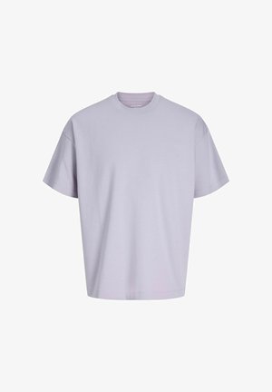 T-shirt a maniche corte con girocollo in lavanda chiaro, realizzata in cotone morbido con una vestibilità comoda e senza motivi o accenti visibili.