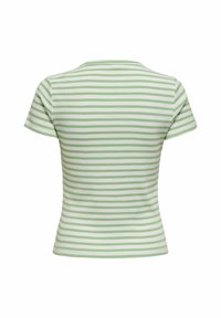 Kortærmet T-shirt i et lys grønt og hvidt horisontalt stribet mønster. Fremstillet af blødt, strækbart stof med en tætsiddende silhuet.