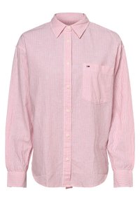 Randig skjorta i rosa och vitt, långa ärmar, en bröstficka, tillverkad av lätt material, har rundad nederkant och knäppningar vid ärmsluten.