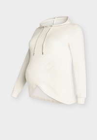 Λιτή μπεζ εγκυμοσύνης φούτερ με σχέδιο διασταύρωσης, μακριά μανίκια, ρυθμιζόμενο κορδόνι και μαλακό υφασμένο ύφασμα.