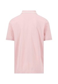 Vaaleanpunainen poolopaita, jossa on kauluksellinen pääntie, lyhyet hihat ja yksivärinen pinta. Hahmottuu vähäisestä ompelusta, eikä siinä ole näkyviä logoja tai kuvioita.