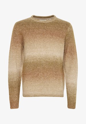 Kootud sviiter beeži ja pruuni gradienttoonis. Ümar kaelus, pikad varrukad, pehme tekstuur, vabalt langev lõige. Ilma silmapaistvate mustrite või aktsentideta.