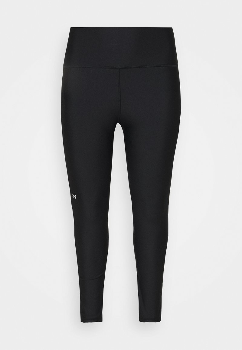 Sorte atletiske tights laget av elastisk materiale, med høy midje og logo på venstre underben. Glatt tekstur, tettsittende design.