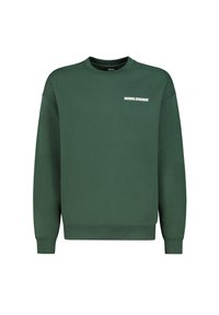 Groene sweatshirt van een katoenmix, met een ronde hals, geribbelde manchetten en zoom, voorzien van de tekst "WORLDWIDE" in het wit op de borst.