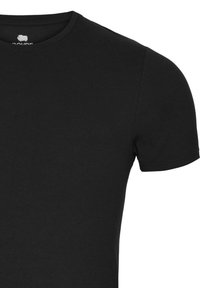 Sort bomulds T-shirt med korte ærmer, rund halsudskæring og en glat, blød tekstur. Ingen mønstre, minimalistisk design og traditionel pasform.