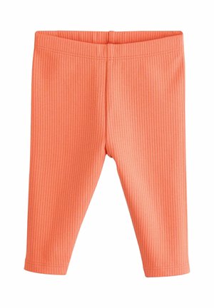 Fascia elastica in vita, texture a coste e forma aderente. Colore corallo brillante, adatto per l'abbigliamento casual. Nessun marchio o motivo visibile.