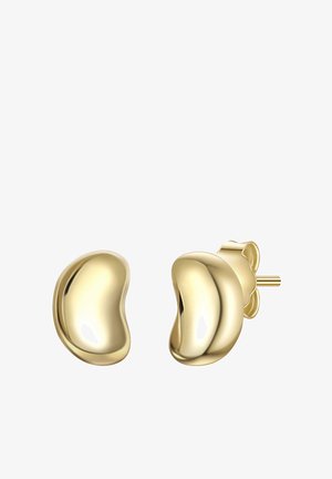 Zelta tonis, pupiņveida auskari ar gludu, atstarojošu virsmu. Minimalistisks dizains ar pēdu aizdari.