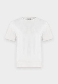 Witte T-shirt met korte mouwen van zacht materiaal, met een ronde halslijn en een rechte snit. Gladde textuur zonder zichtbare patronen of accenten.