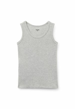 Camiseta sin mangas de algodón de color gris claro con cuello redondo para niños, talla 6-7 años.