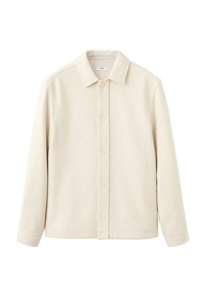 Košulja krem boje s kopčanjem na gumbe i ovratnikom, dugim rukavima, mekanim teksturom i ravnim krojem. Ima jednostavan dizajn bez uzoraka.