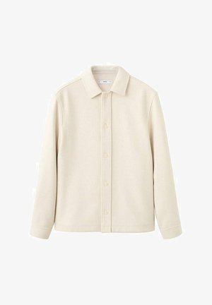 Košulja krem boje s kopčanjem na gumbe i ovratnikom, dugim rukavima, mekanim teksturom i ravnim krojem. Ima jednostavan dizajn bez uzoraka.