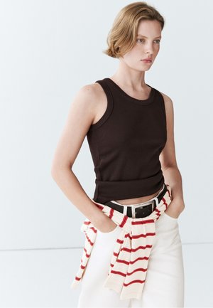 Massimo Dutti, SHORT SLEEVE T-SHIRT WITH CONTRAST DETAIL - Top - dark brown