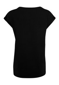 Schwarzes Kurzarm-T-Shirt mit lockerer Passform, Rundhalsausschnitt und abgerundetem Saum. Hergestellt aus weichem, glattem Stoff ohne Muster oder Verzierungen.