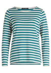 Randig långärmad topp i teal- och kremfärger, rund nacke, mjukt tyg och avslappnad passform. Lappen säger "BETTY BARCLAY."