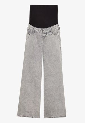 Høyt liv, vide jeans i lys grå denim. Har mørk linning og standard baklommer. Glatt tekstur med falmet finish.