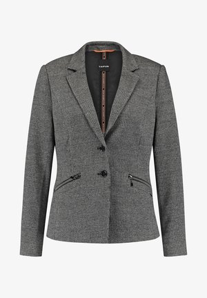 Veste blazer pour femme gris à carreaux avec col à revers, deux boutons noirs et poches latérales zippées, coupe ajustée, de la marque Taifun.