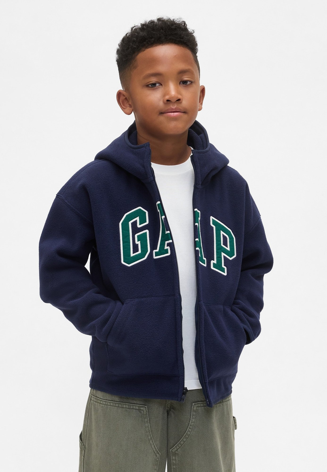 Sweat Capuche Zippé Gap Garçon 10-11 Ans - Bleu Coton, Brodé Logo (Très Bon État)