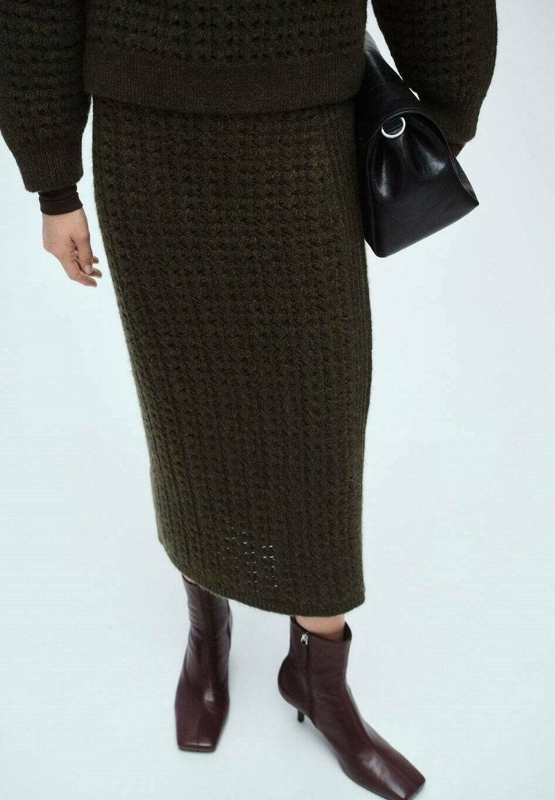 Jupe Zara Droite & Crayon Beige - Taille M, Laine, Midi, Fermeture Éclair