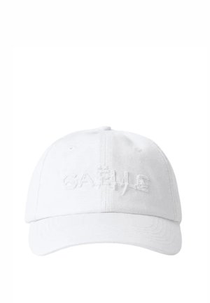 Cappellino da baseball bianco con ricamo sulla parte anteriore, corona rotonda e visiera curva. Realizzato in tessuto con una superficie liscia.