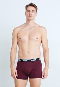 Boxeri burgundy cu un brâu negru pe care se află logo-ul "PUMA". Confectionați dintr-un material neted și elastic, proiectați pentru o potrivire sigură.