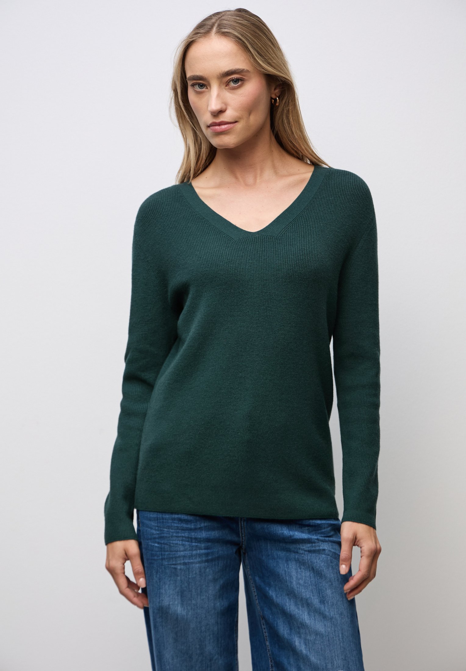 Street One BASIC V-NECK Pullover grün/bleu pétrole
