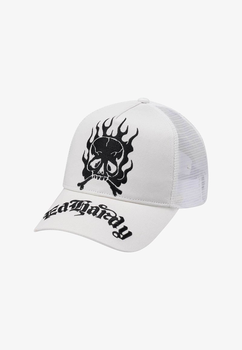 Ed Hardy UNISEX GOTHIC SKULL IN FLAMES FRONT TRUCKER - Cappellino - white white