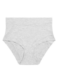 Grijze hoge katoenen hipster slip met een gladde textuur, brede elastische tailleband en klassieke snit voor volledige dekking.