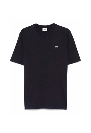 T-shirt nera a maniche corte con scollo rotondo e piccolo logo bianco "AUTRY" sul lato sinistro del petto.
