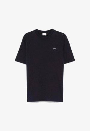 T-shirt nera a maniche corte con scollo rotondo e piccolo logo bianco "AUTRY" sul lato sinistro del petto.