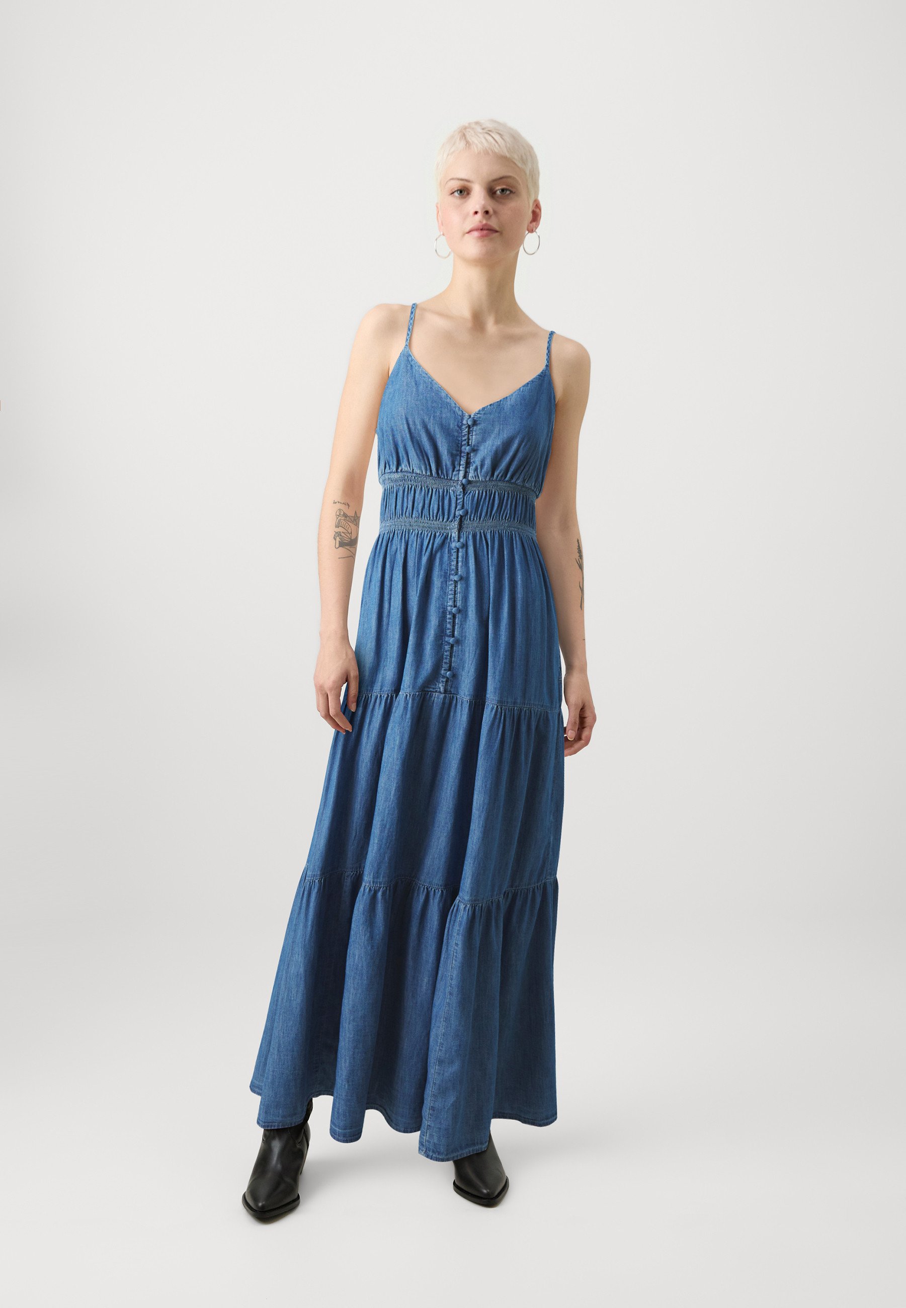 lovely maxi dresses Blue Floral Tiered Maxi Dress - Romantic Dresses