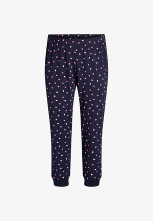 Mornarska pidžama s elastičnom trakom u struku, s rascjepkanim uzorcima ružičastih i bijelih srca i rebrastim manžetama na gležnjevima.