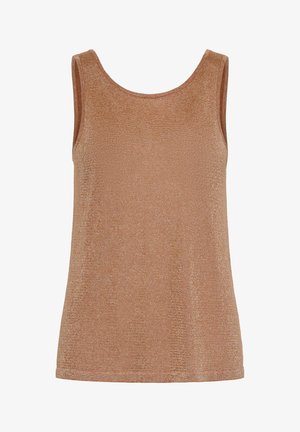 Brončana bezrukavna majica s okruglim izrezom, izrađena od sjajnog, teksturiranog materijala; ravnog kroja i završeni rubovi.