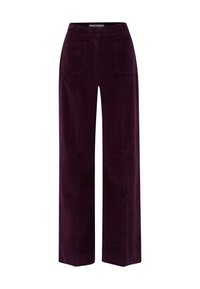 Pantalon large en velours côtelé de couleur violet profond, doté de poches avant et d'une texture douce. Conçu avec une taille haute et des jambes droites.
