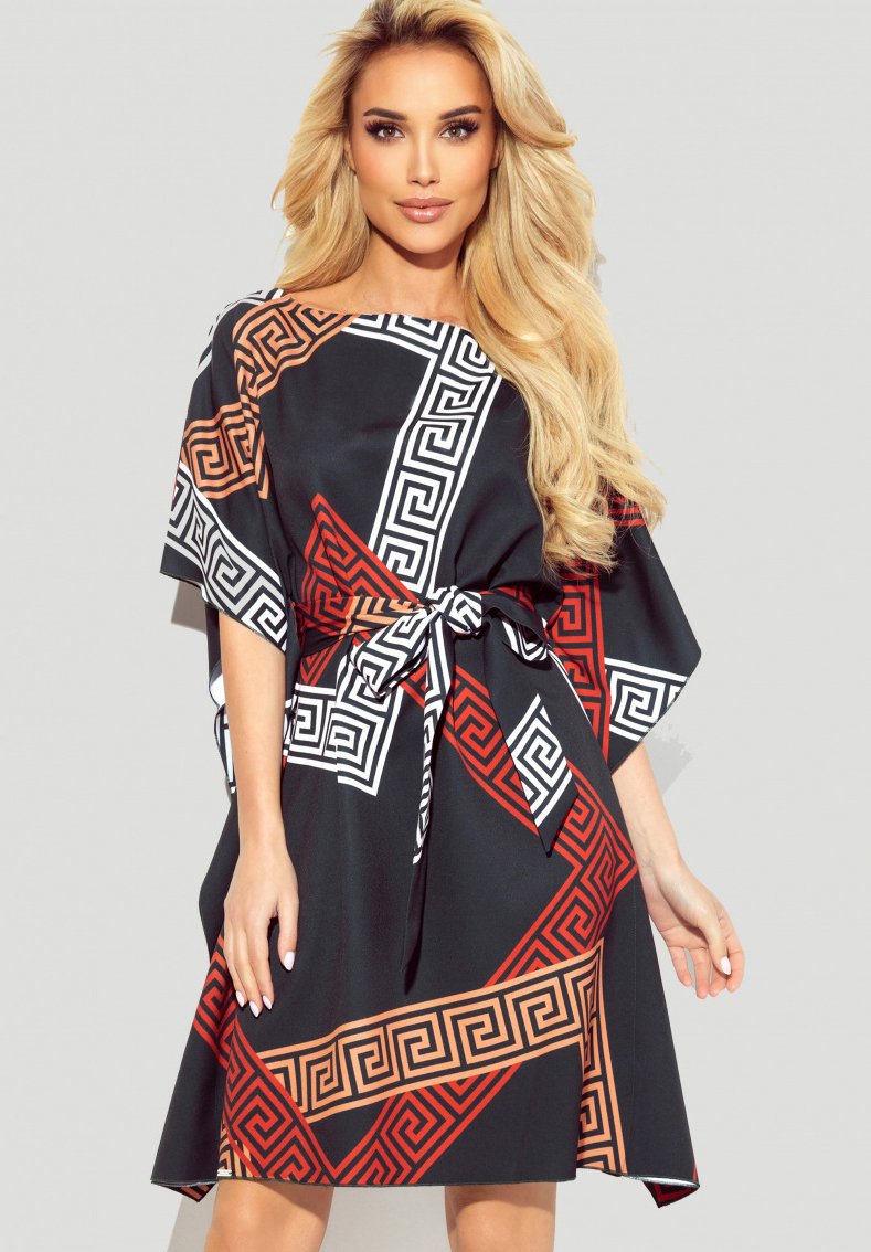 Linnenmix-jurk, A-lijn, V-hals, 3/4-mouw, zakken, mauve | Happy Size