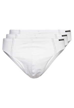 Weiße Baumwollunterhosen, die für Komfort entworfen wurden, mit einer glatten Textur, elastischem Bund und kontrastierendem schwarzen Nähten. Set aus drei Stück.