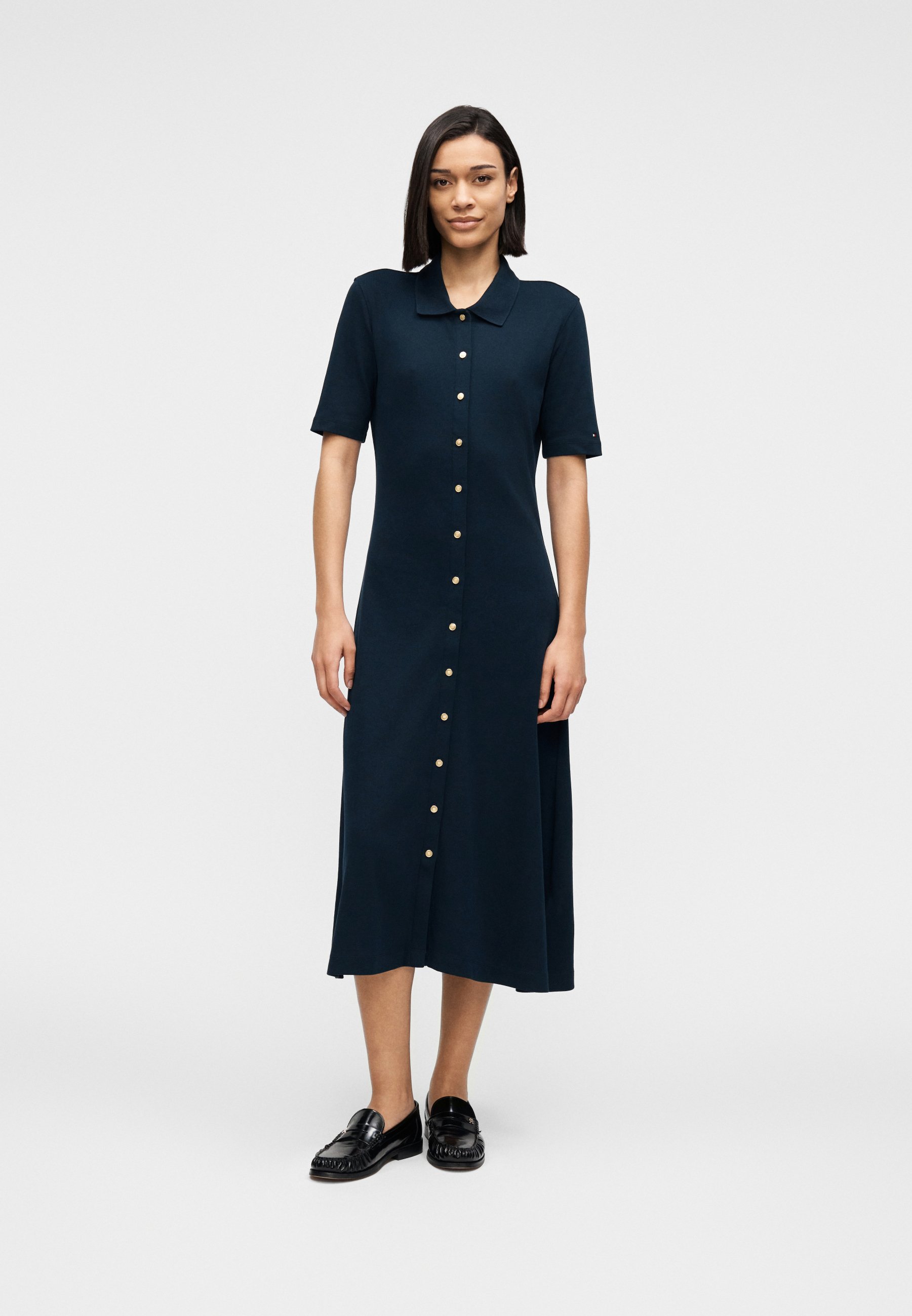 Tommy Hilfiger GOLD-TONE BUTTON MIDI POLO DRESS - Shirt dress - dark night  navy/dark blue - Zalando.co.uk