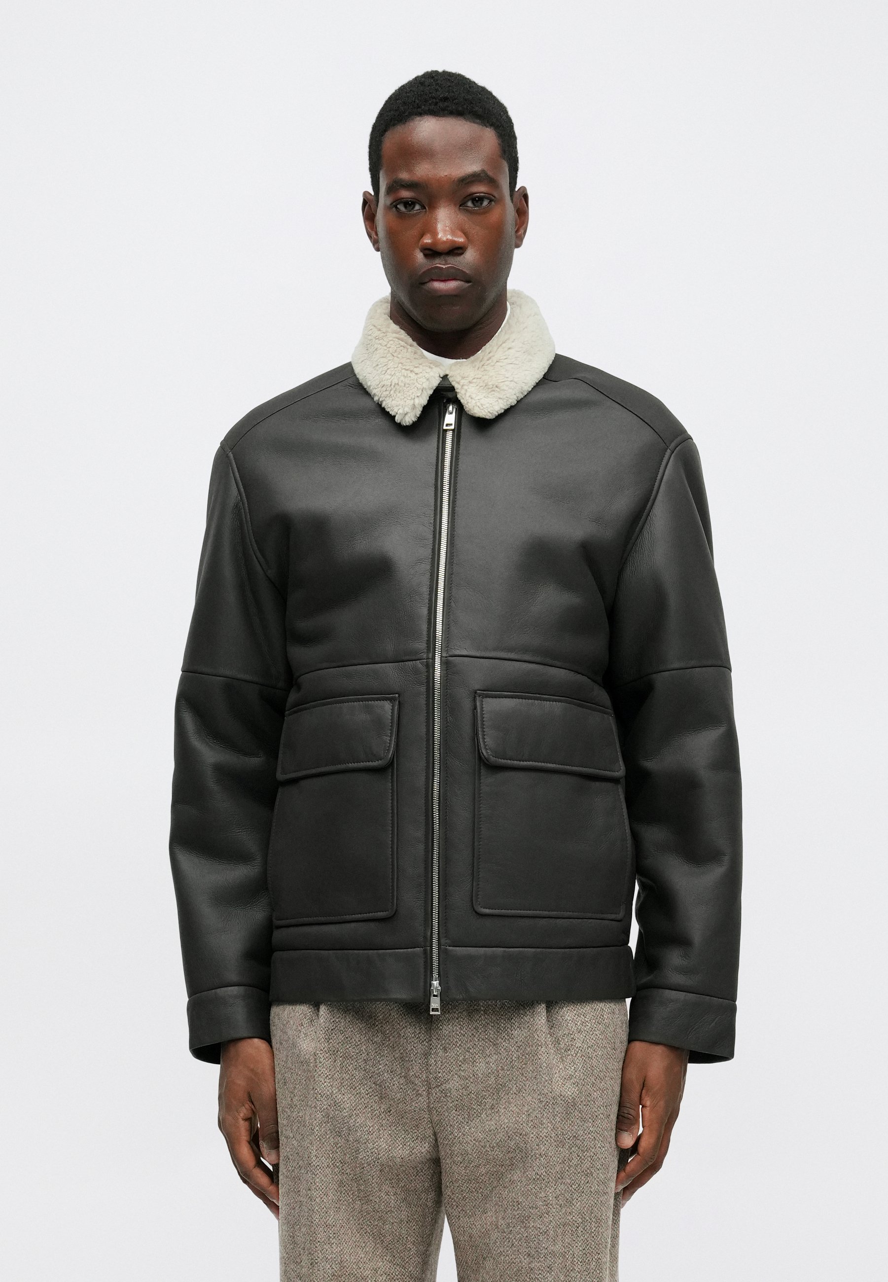 Maison Kitsuné Leather jacket - brown stone/anthracite - Zalando.ie