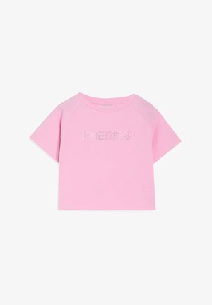 T-shirt a maniche corte color rosa chiaro con scollatura arrotondata, con logo "FREDDY" decorato con strass sul davanti.