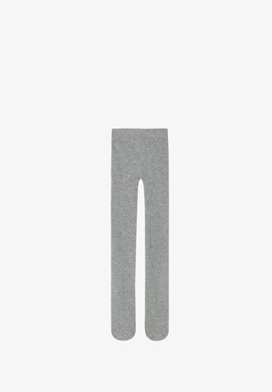 Graue Leggings aus weichem, dehnbarem Stoff. Sie haben eine glatte Textur, eine schlanke Passform und ein einfaches Design ohne Muster oder Verzierungen.
