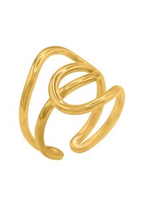 Goldring mit einem flüssigen, abstrakten Design, das ineinander verwobene Bänder zeigt. Glatte Oberfläche mit hochglanzpolierter Verarbeitung, die eine elegante Form zur Geltung bringt.