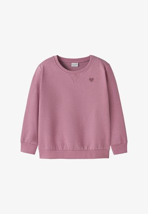 Sudadera rosa con escote redondo, puños y dobladillo acanalados. Presenta un pequeño detalle de corazón en el pecho. Fabricada con suave material de algodón.